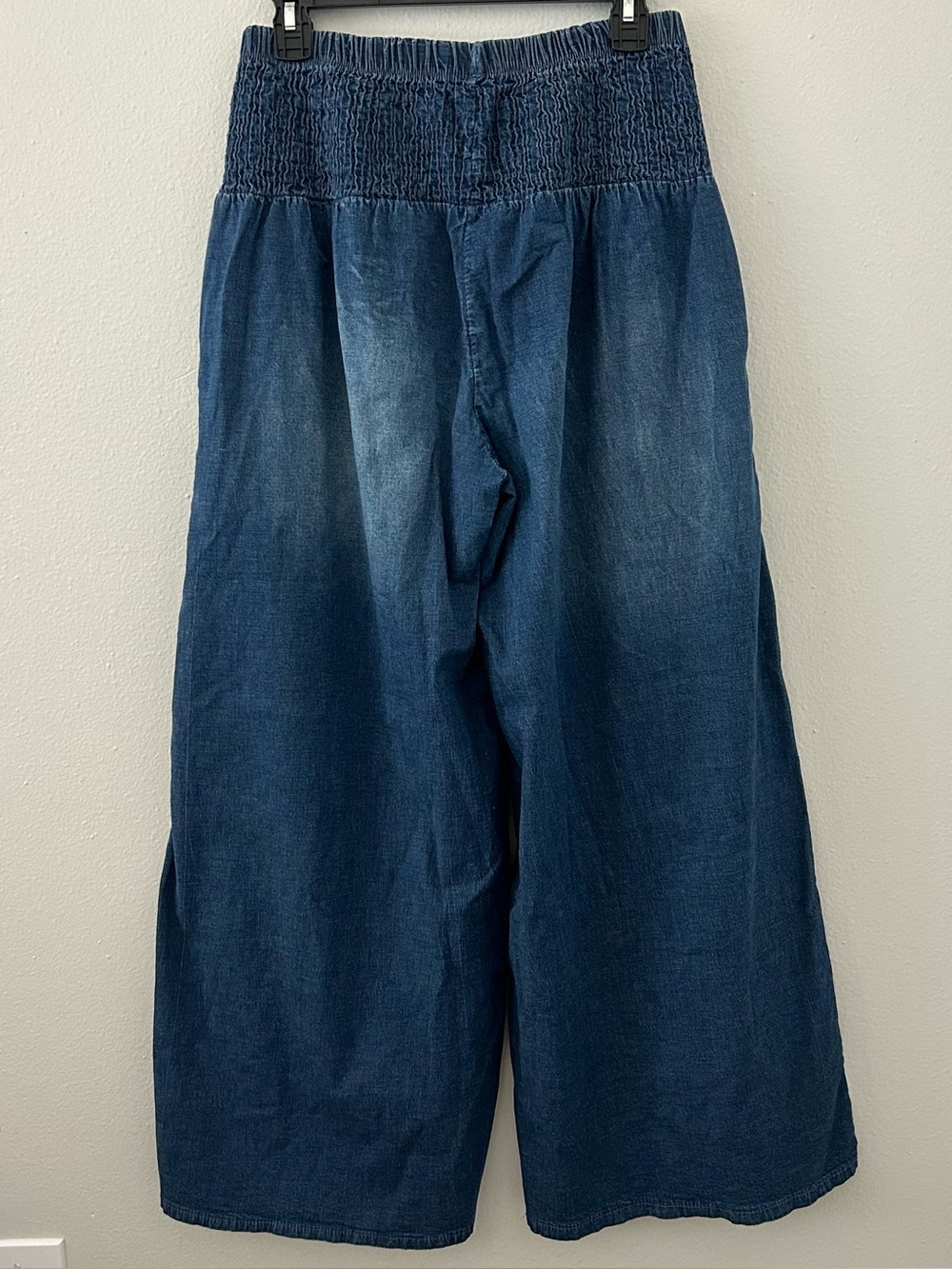 M Made in Italy Smocked Waist Wide Leg Baggy Blue Jeans Women’s XL Boho Cotton - Picture 4 of 11